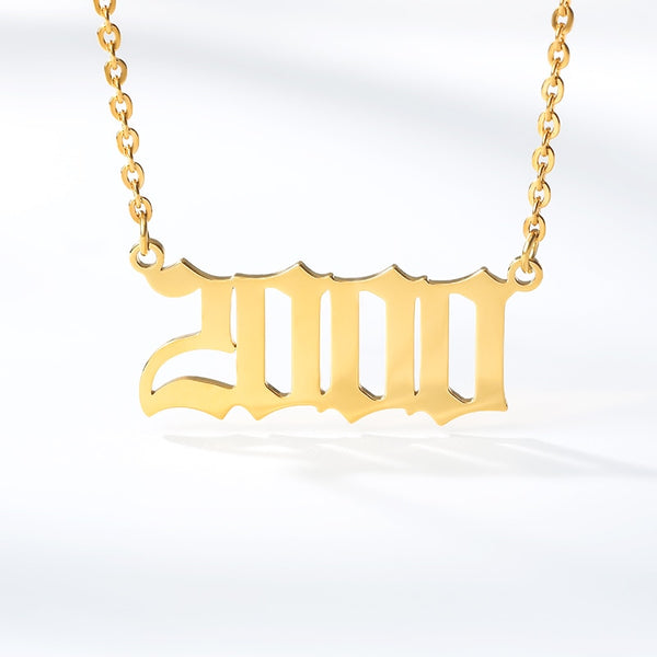 Minimal Birth Year Number Necklace (Gold)
