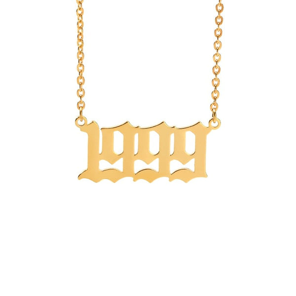 Minimal Birth Year Number Necklace (Gold)